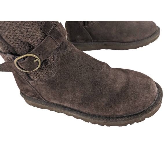 UGG Dark Chocolate Brown Nyla Wool Knit Suede Buckle Winter Shearling Boots Sz 6 - Picture 5 of 8